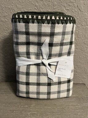 Pottery Barn Theo Plaid Green & Ivory Table Runner 18 x 108